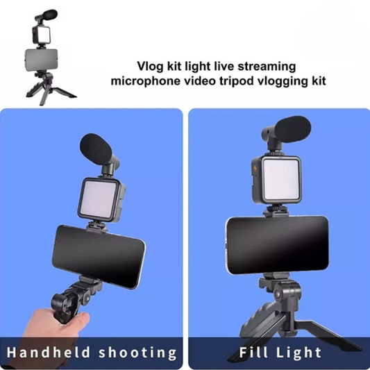 AY-49 Vlogging Kit with Mic, LED Light, Tripod & Phone Mount