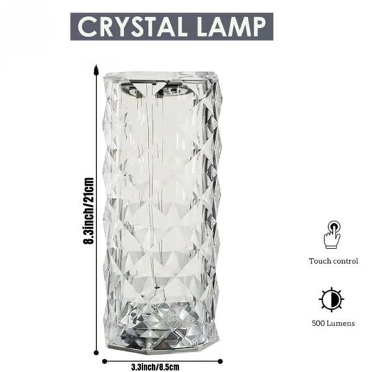 Diamond Rose Crystal Touch Lamp – 16 Colors, USB, Remote