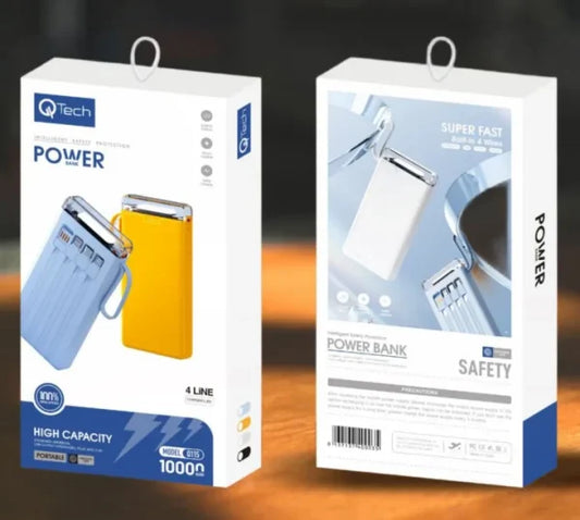 Qtech Q115 10000mAh Power Bank – Torch & Built-in Cables